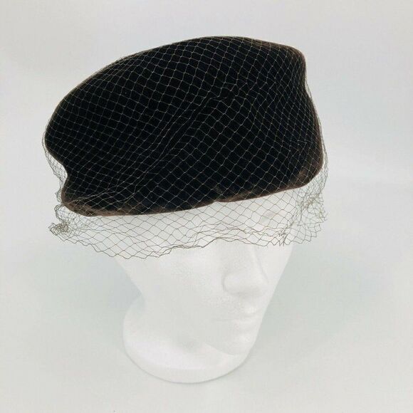 Vintage Womens Pillbox Hat Veil Netting Chocolate - Picture 3 of 9